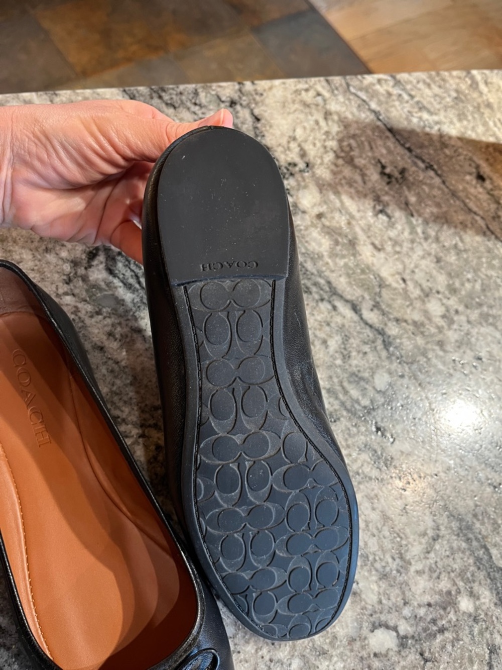 Coach Black Leather Tassel Ballet Flats with Tan Insole - Picture 3 of 4